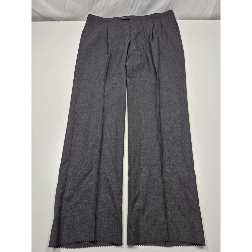 Sansabelt Ltd Wool Pants Mens 44x36 Gray Pleated Straight Unhemmed Classic Fit